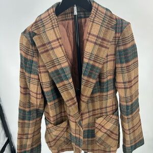 Vintage Plaid Blazer in Brown and Green wool blazer
